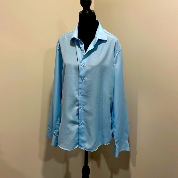 Cotton & Polyester Blend Light Blue Button Up Blouse - Picture 1 of 3